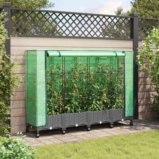 vidaXL Garden Planter with Greenhouse Cover&Wheels 4 pcs Light Grey PP