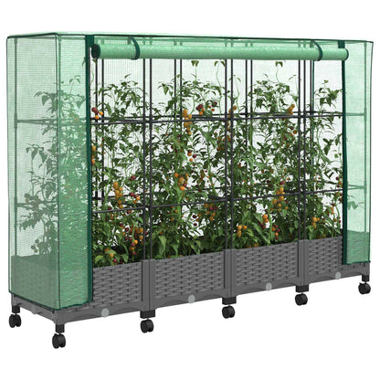 vidaXL Garden Planter with Greenhouse Cover&Wheels 4 pcs Light Grey PP