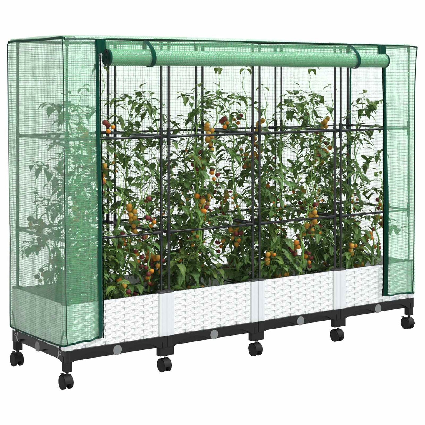 vidaXL Garden Planter with Greenhouse Cover&Wheels 4 pcs White PP