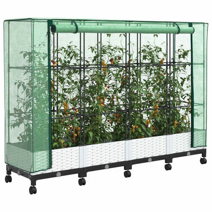 vidaXL Garden Planter with Greenhouse Cover&Wheels 4 pcs White PP