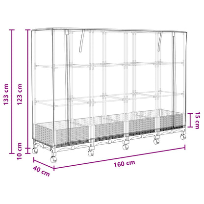 vidaXL Garden Planter with Greenhouse Cover&Wheels 4 pcs White PP
