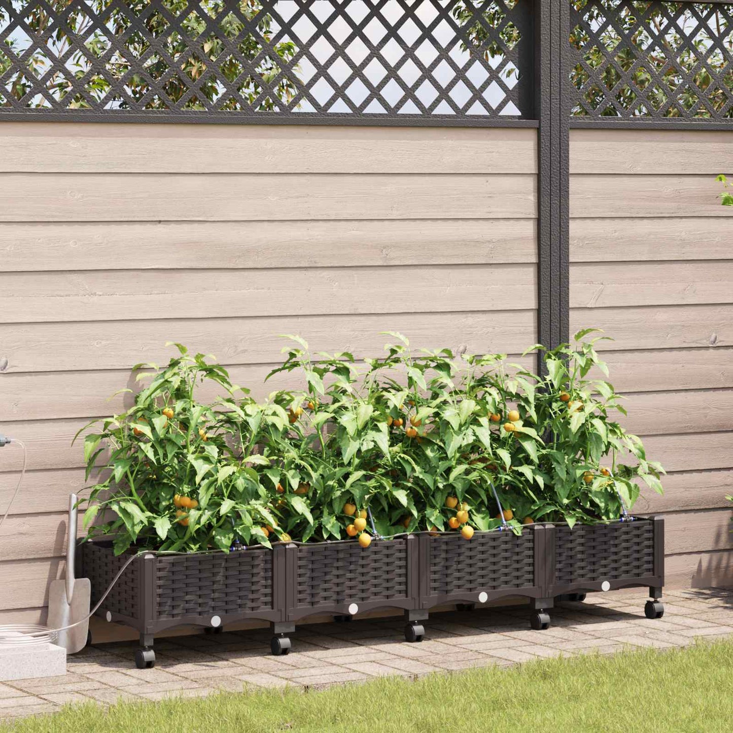 vidaXL Garden Planter with Irrigation&Wheels 4 pcs Brown PP