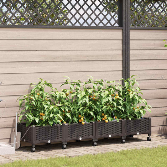 vidaXL Garden Planter with Irrigation&Wheels 4 pcs Brown PP