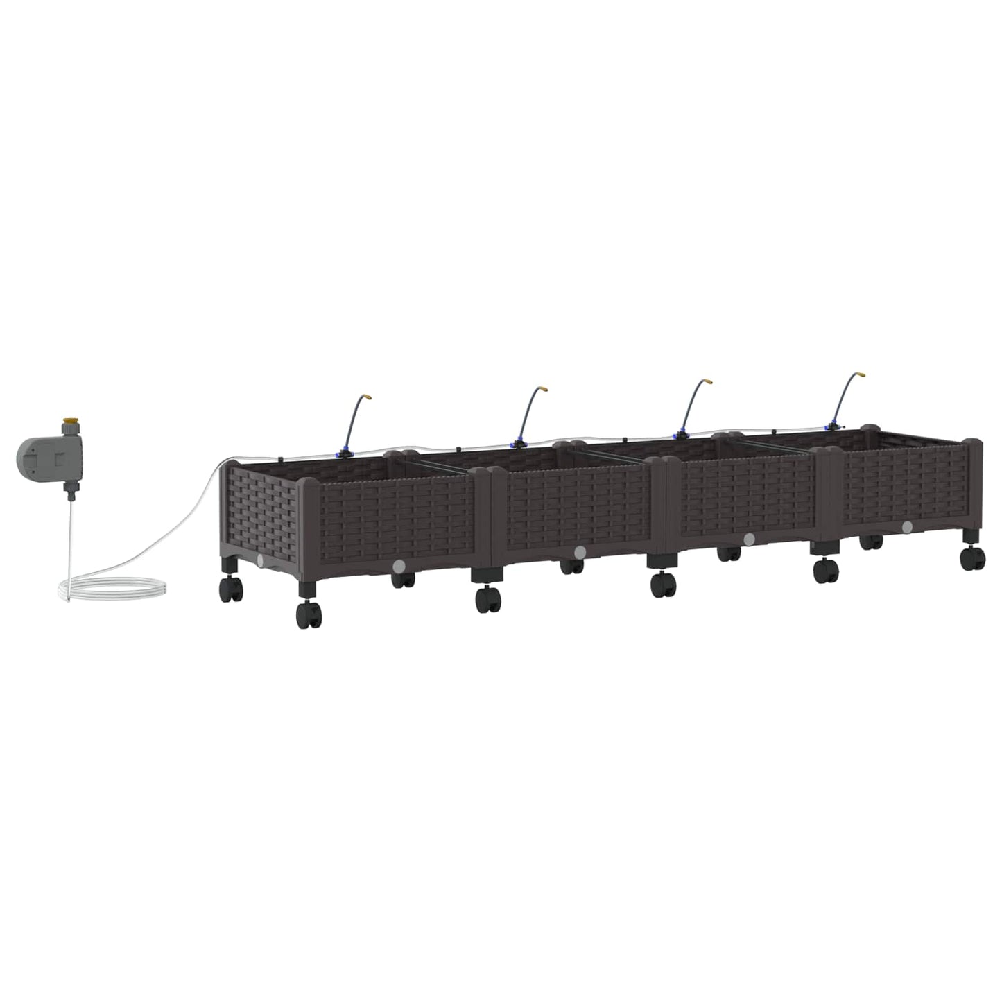 vidaXL Garden Planter with Irrigation&Wheels 4 pcs Brown PP