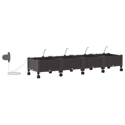 vidaXL Garden Planter with Irrigation&Wheels 4 pcs Brown PP