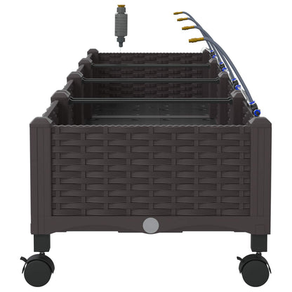 vidaXL Garden Planter with Irrigation&Wheels 4 pcs Brown PP