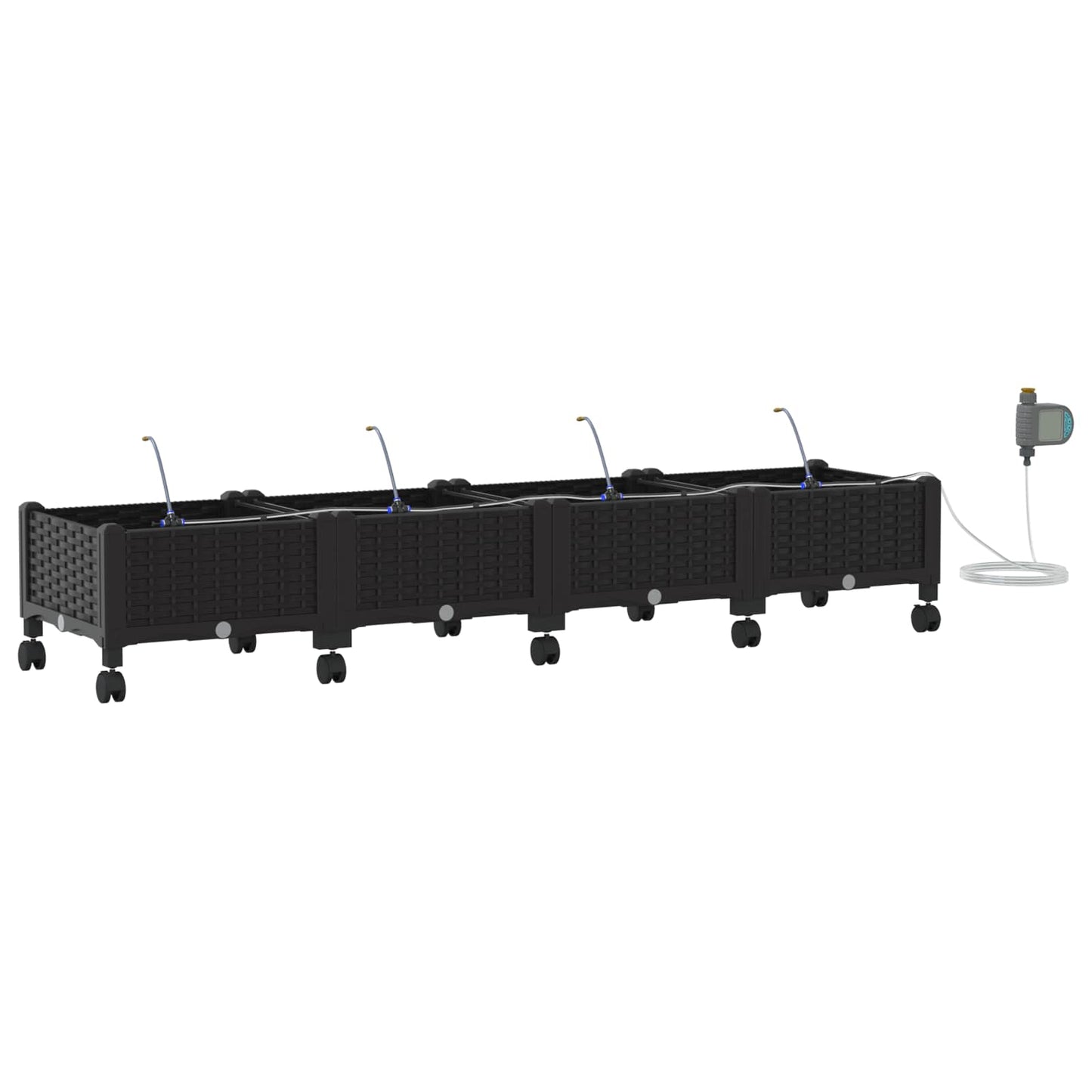 vidaXL Garden Planter with Irrigation&Wheels 4 pcs Black PP