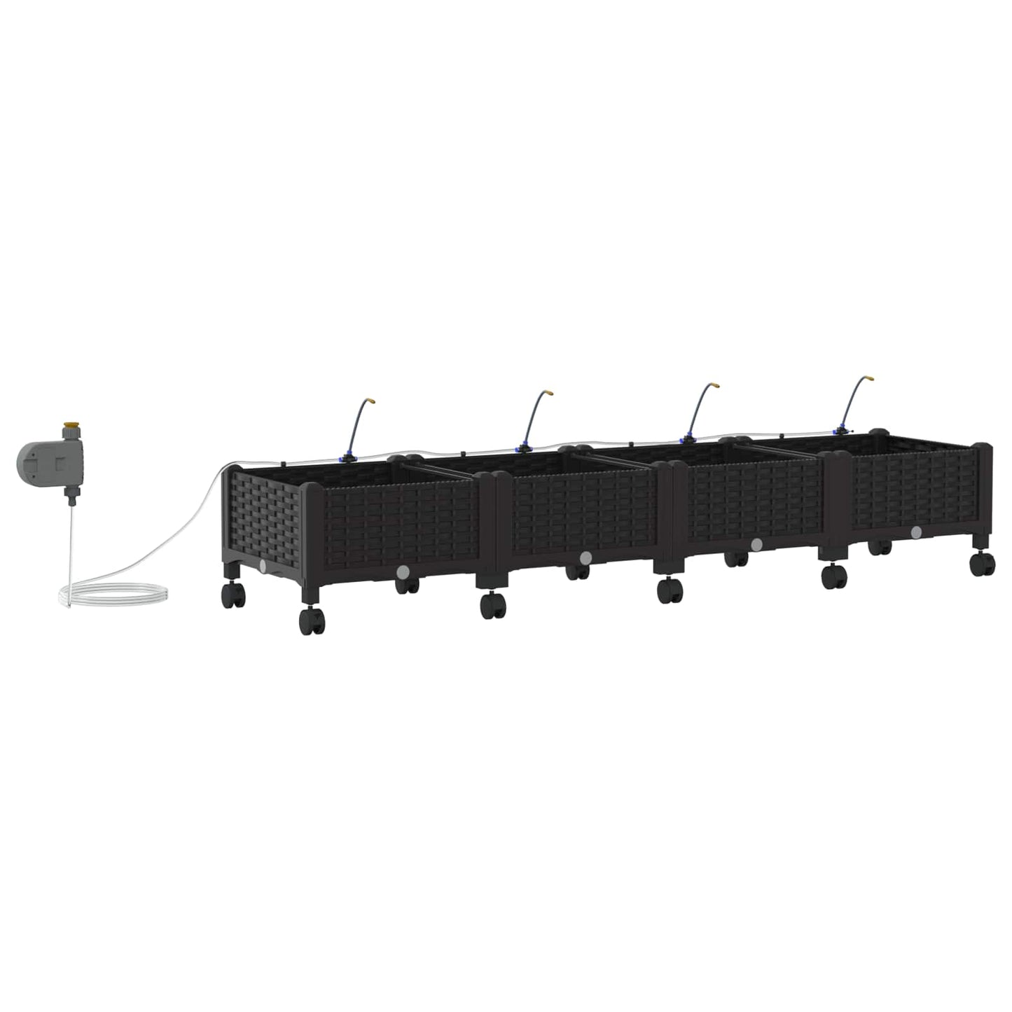 vidaXL Garden Planter with Irrigation&Wheels 4 pcs Black PP