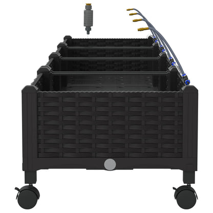 vidaXL Garden Planter with Irrigation&Wheels 4 pcs Black PP