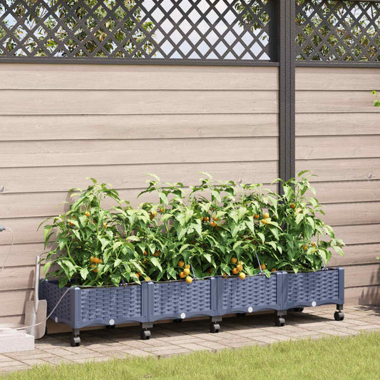 vidaXL Garden Planter with Irrigation&Wheels 4 pcs Grey PP