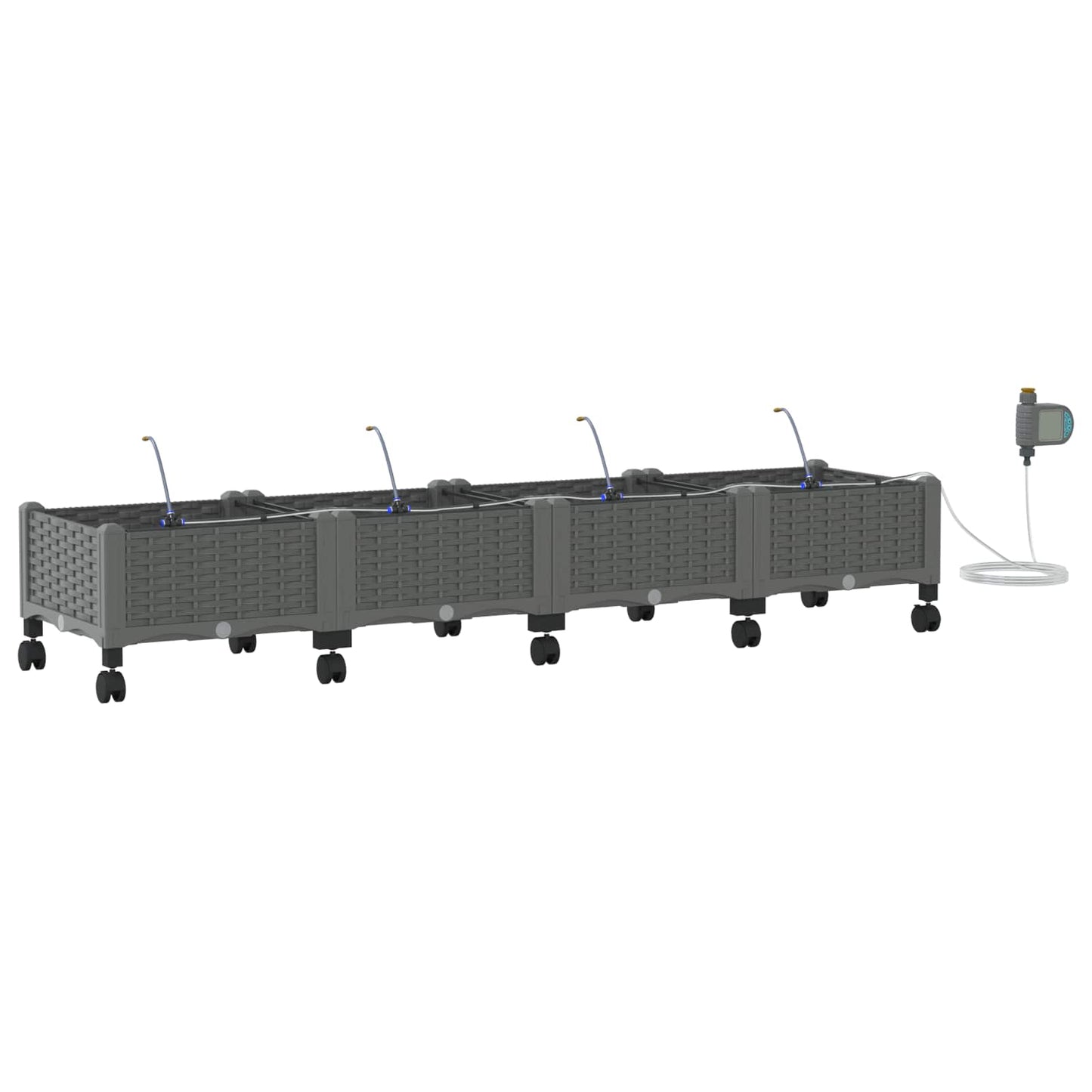 vidaXL Garden Planter with Irrigation&Wheels 4 pcs Light Grey PP