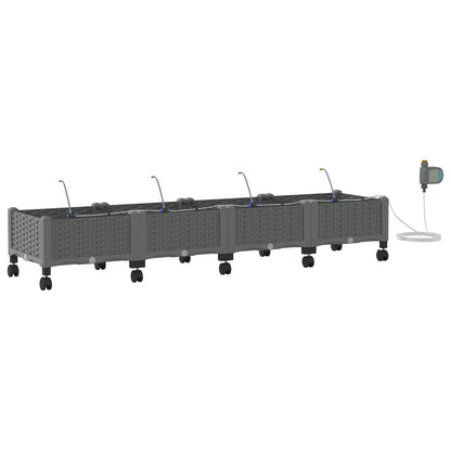 vidaXL Garden Planter with Irrigation&Wheels 4 pcs Light Grey PP