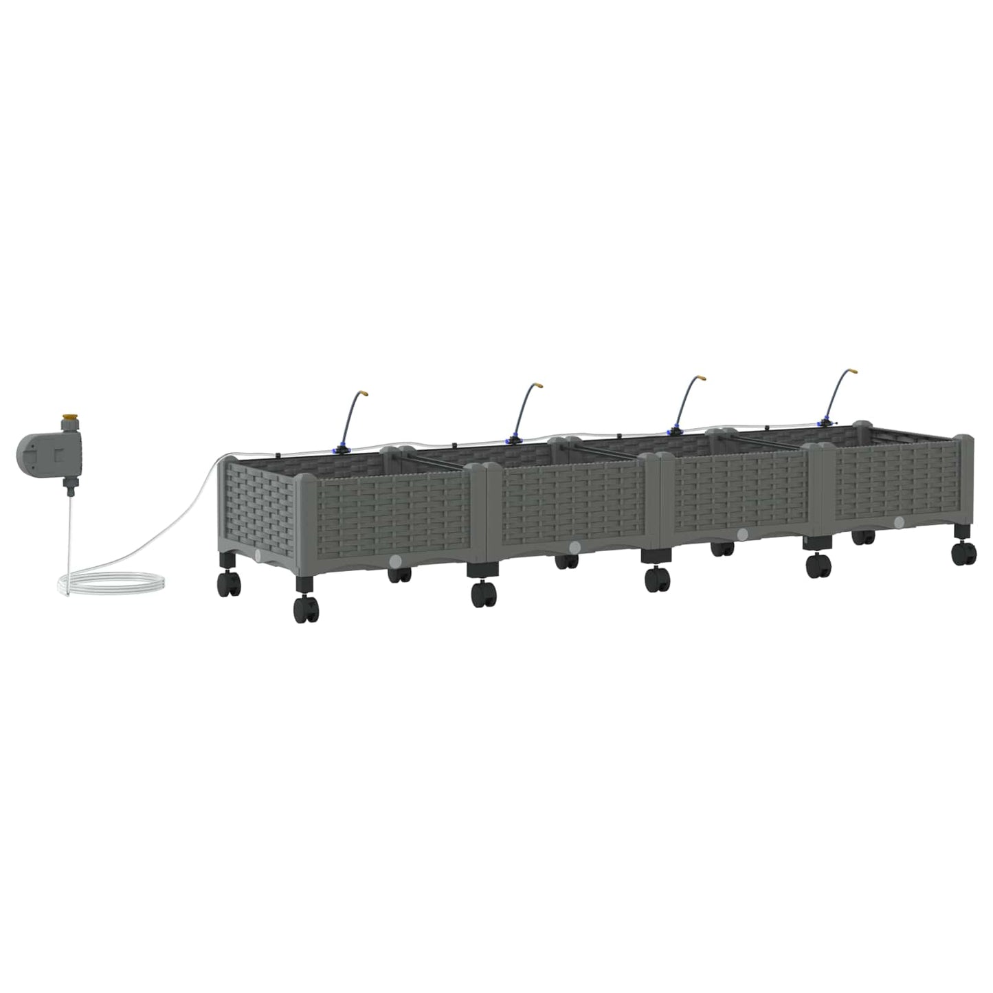 vidaXL Garden Planter with Irrigation&Wheels 4 pcs Light Grey PP