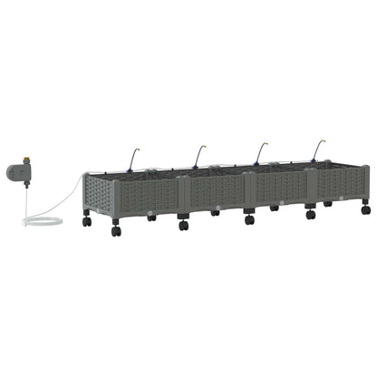 vidaXL Garden Planter with Irrigation&Wheels 4 pcs Light Grey PP