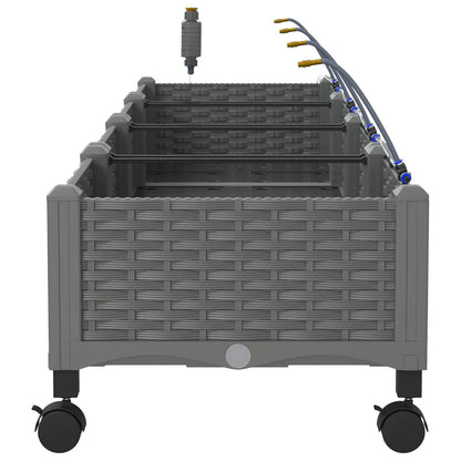 vidaXL Garden Planter with Irrigation&Wheels 4 pcs Light Grey PP