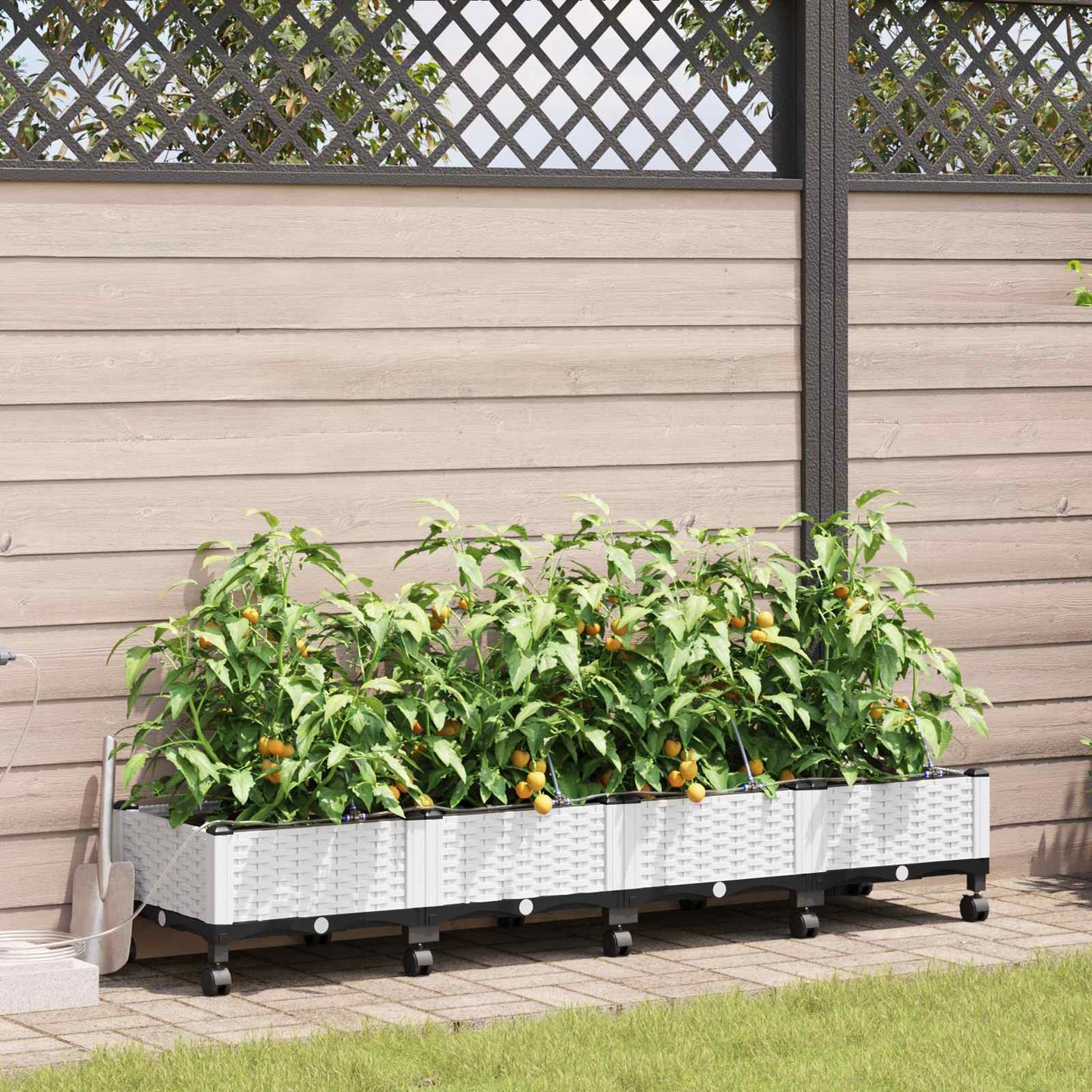 vidaXL Garden Planter with Irrigation&Wheels 4 pcs White PP