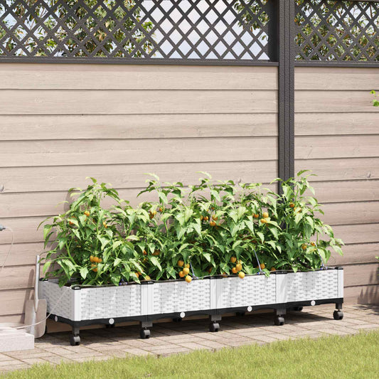 vidaXL Garden Planter with Irrigation&Wheels 4 pcs White PP