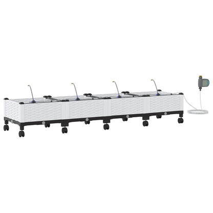 vidaXL Garden Planter with Irrigation&Wheels 4 pcs White PP