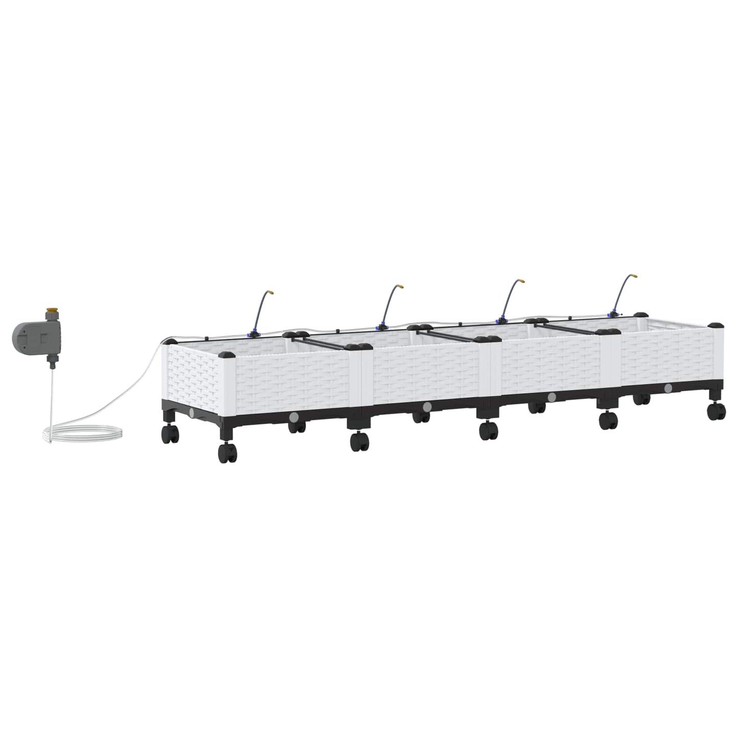 vidaXL Garden Planter with Irrigation&Wheels 4 pcs White PP