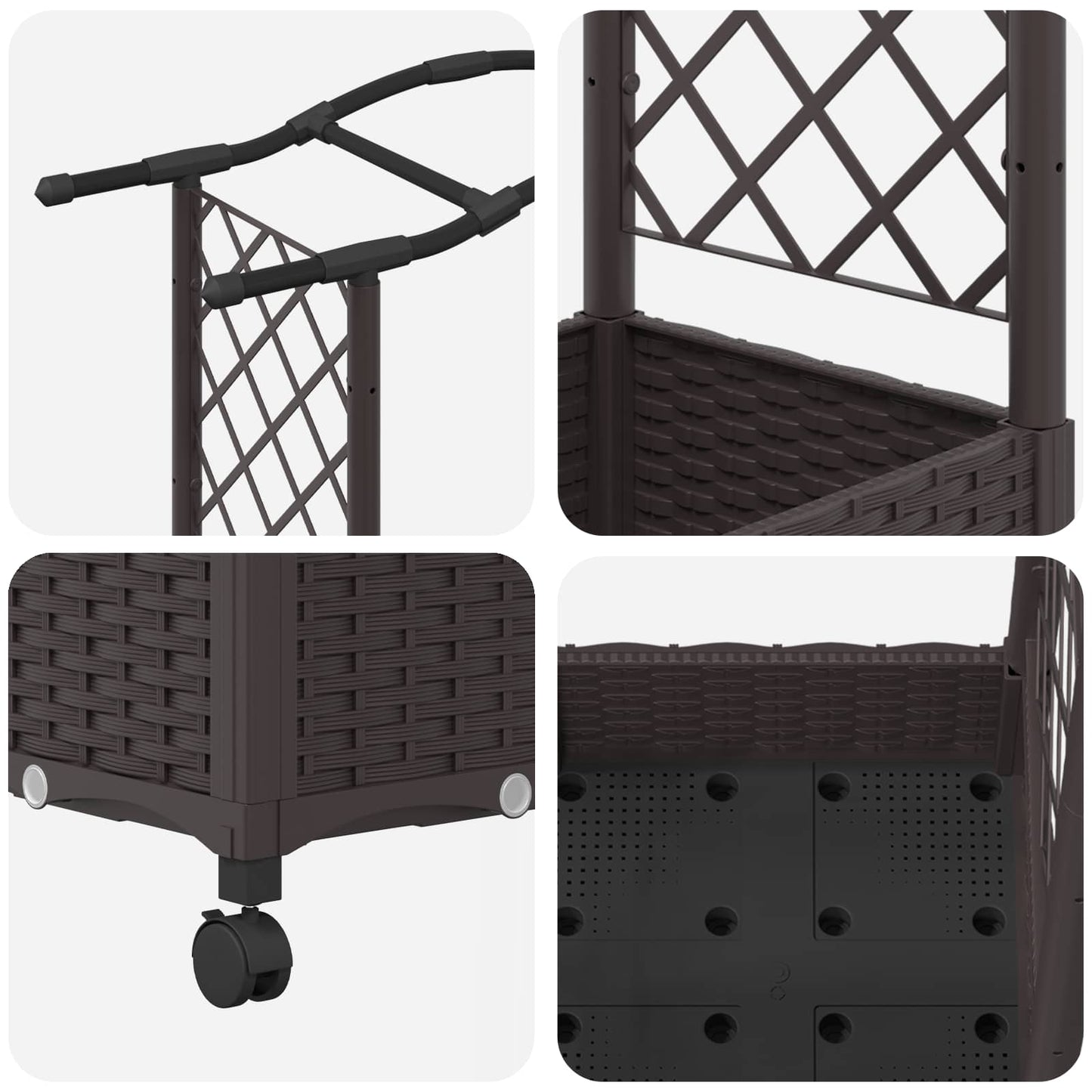 vidaXL Raised Bed with Trellis and Roof Brown 207 x 40 x 129 cm PP