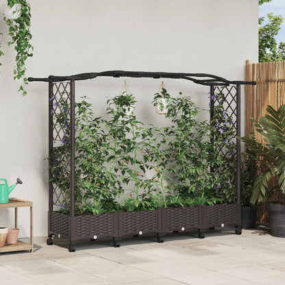 vidaXL Raised Bed with Trellis and Roof Brown 207 x 40 x 129 cm PP