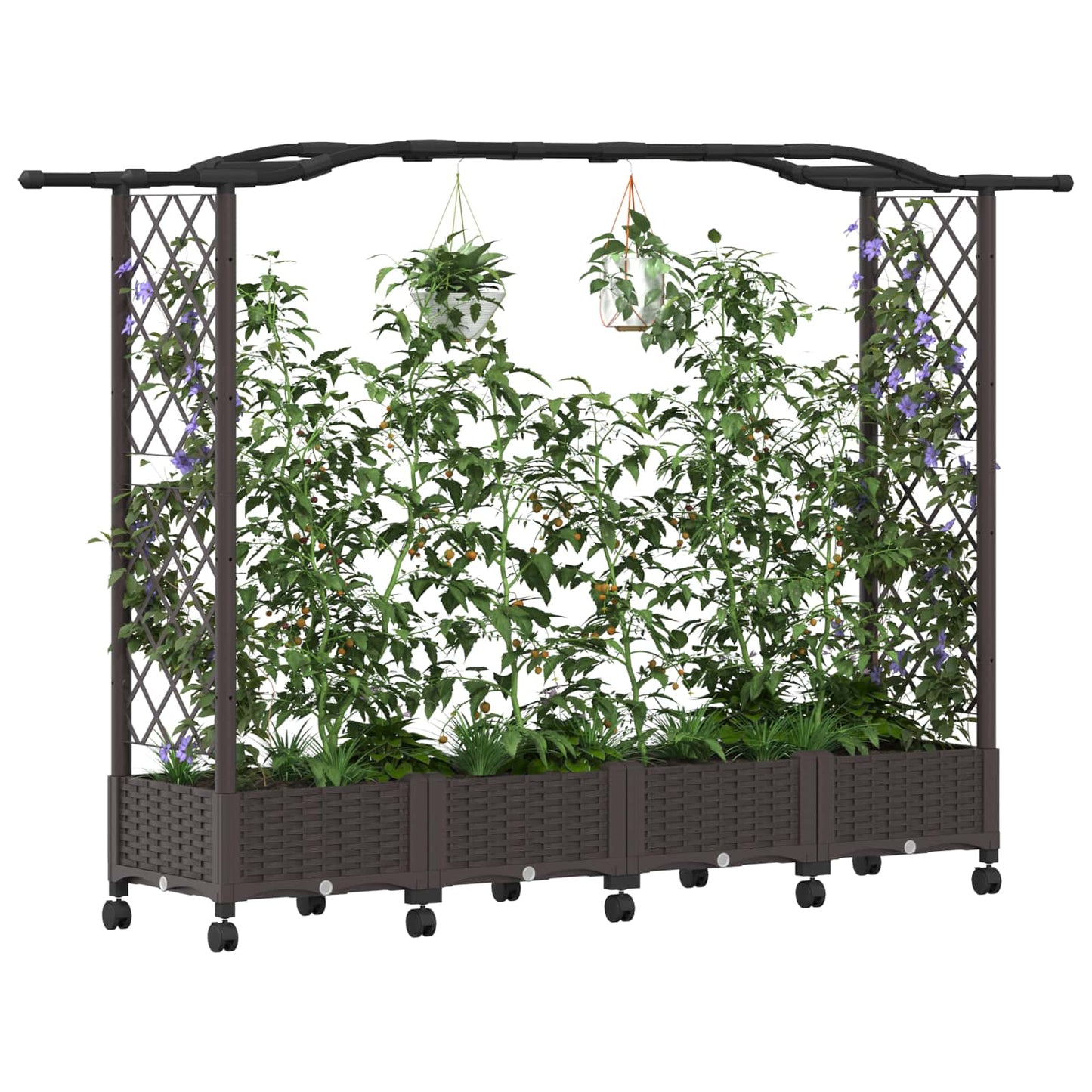 vidaXL Raised Bed with Trellis and Roof Brown 207 x 40 x 129 cm PP