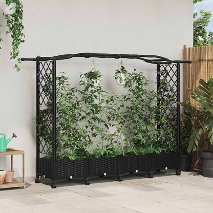 vidaXL Raised Bed with Trellis and Roof Black 207 x 40 x 129 cm PP
