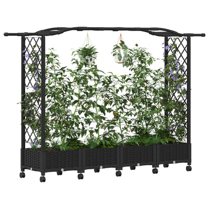 vidaXL Raised Bed with Trellis and Roof Black 207 x 40 x 129 cm PP