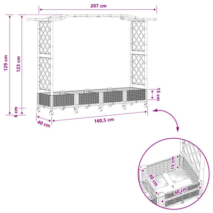 vidaXL Raised Bed with Trellis and Roof Black 207 x 40 x 129 cm PP