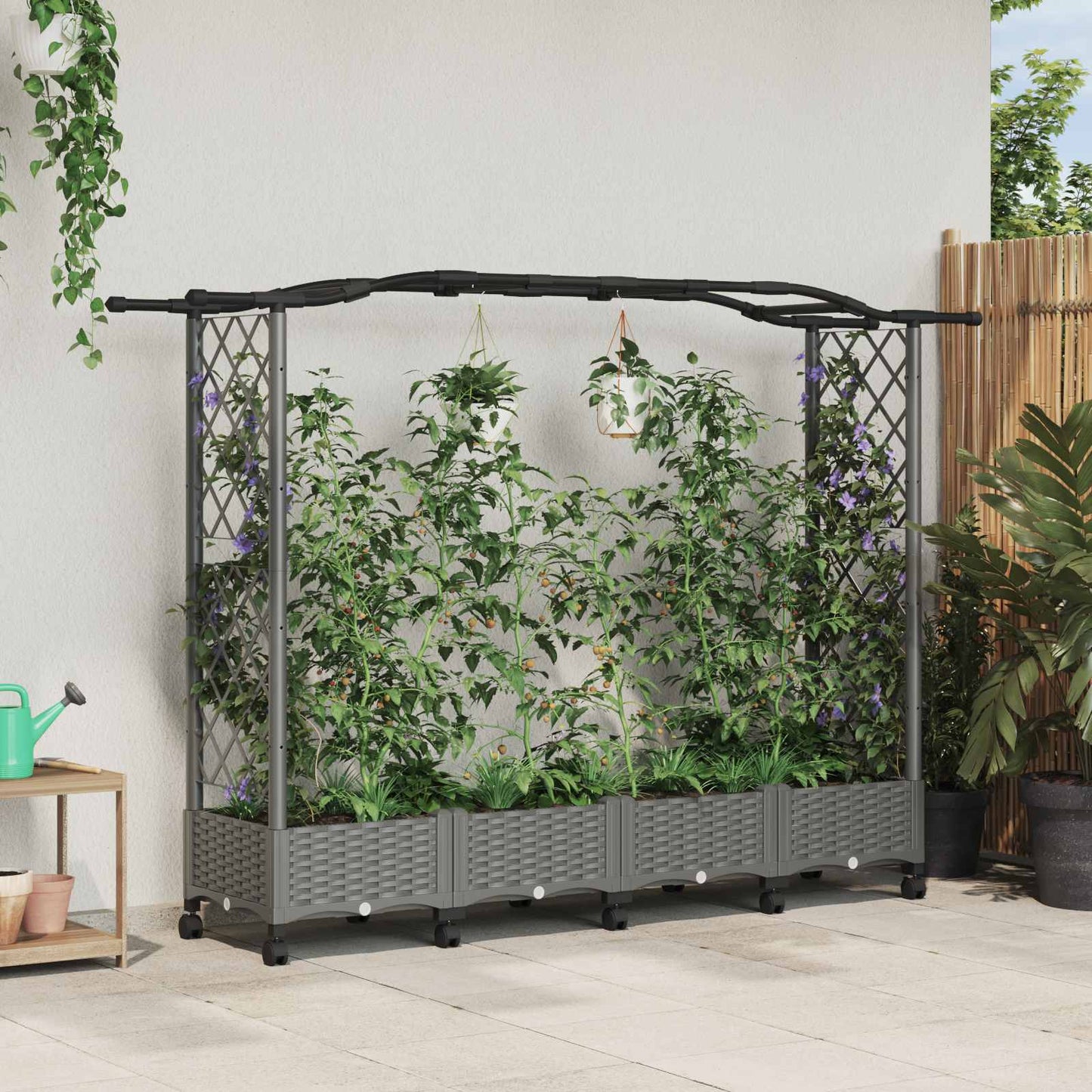 vidaXL Raised Bed with Trellis and Roof Light Grey 207 x 40 x 129 cm