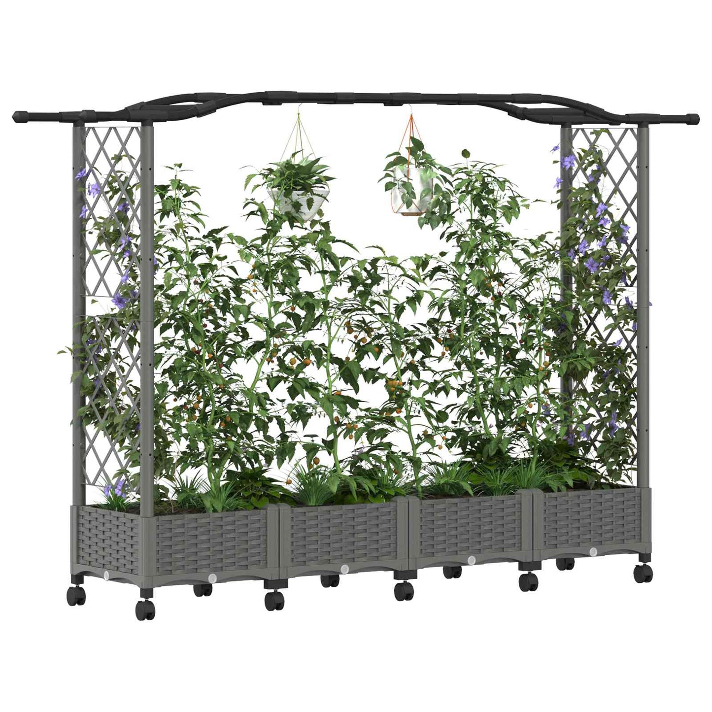vidaXL Raised Bed with Trellis and Roof Light Grey 207 x 40 x 129 cm