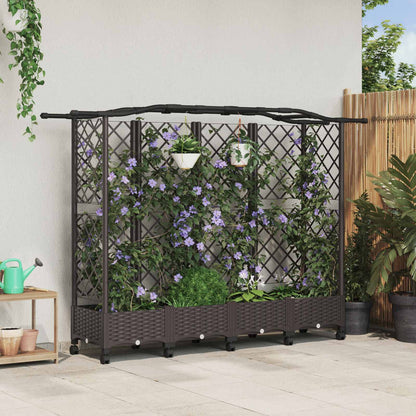 vidaXL Raised Bed with Trellis and Roof Brown 203.5 x 40 x 129 cm PP