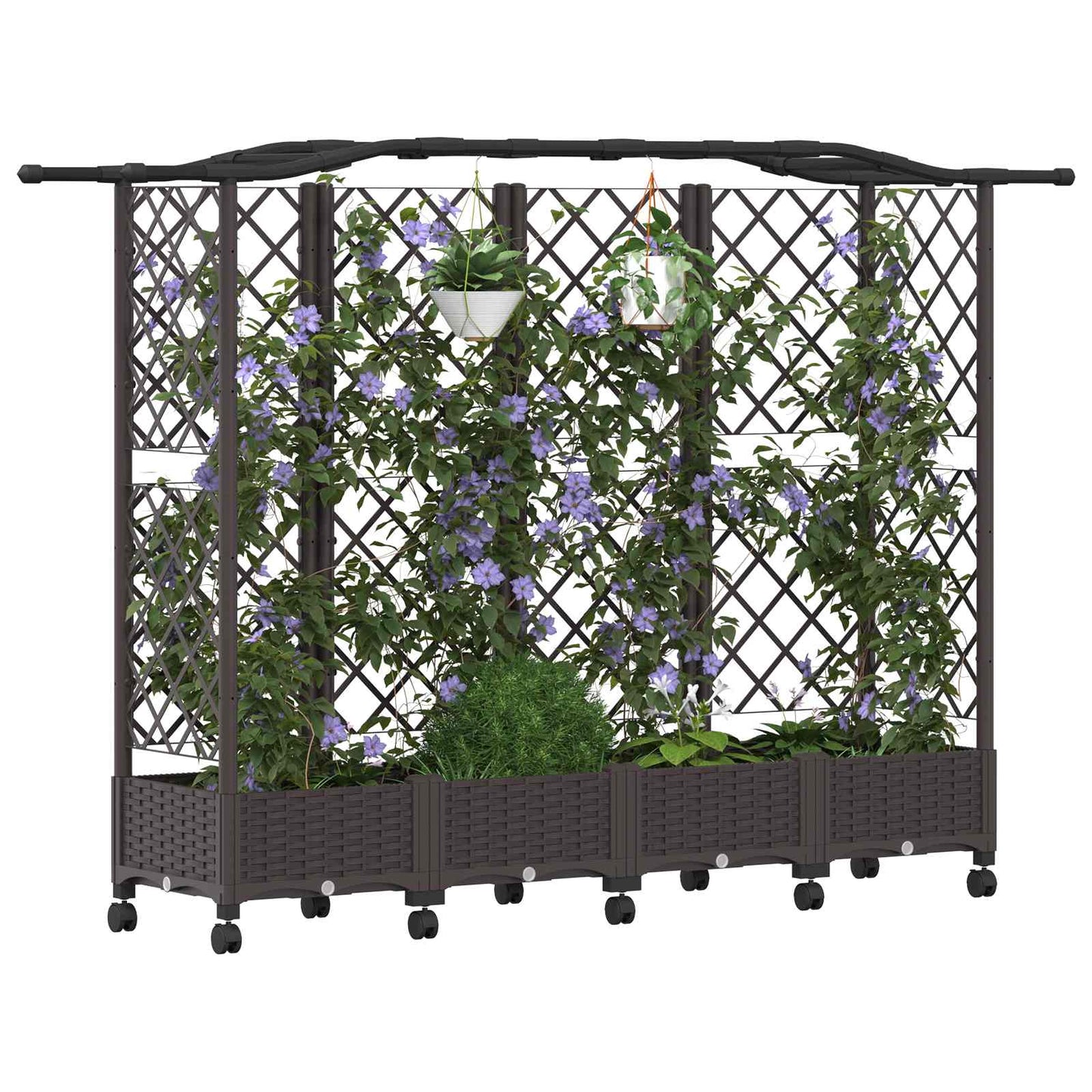 vidaXL Raised Bed with Trellis and Roof Brown 203.5 x 40 x 129 cm PP