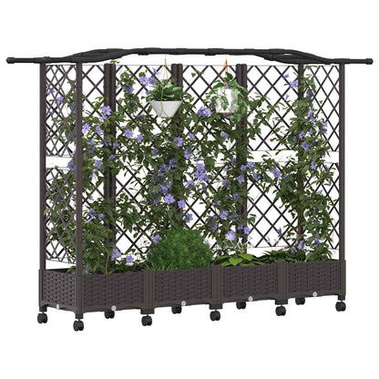 vidaXL Raised Bed with Trellis and Roof Brown 203.5 x 40 x 129 cm PP