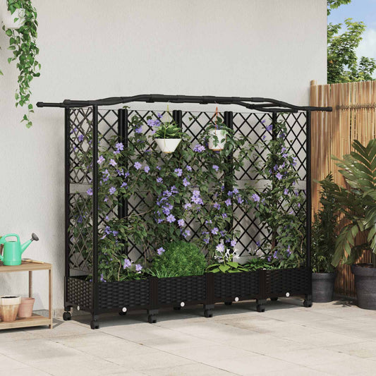 vidaXL Raised Bed with Trellis and Roof Black 203.5 x 40 x 129 cm PP