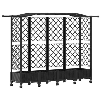 vidaXL Raised Bed with Trellis and Roof Black 203.5 x 40 x 129 cm PP