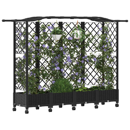 vidaXL Raised Bed with Trellis and Roof Black 203.5 x 40 x 129 cm PP