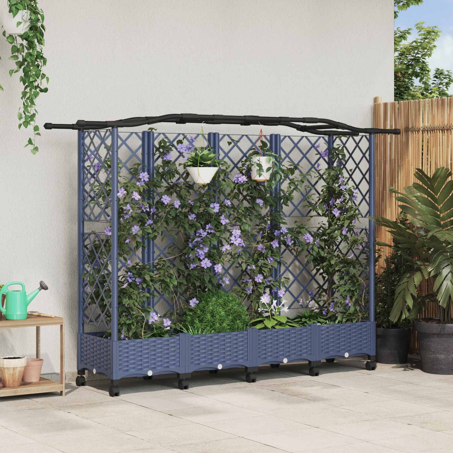 vidaXL Raised Bed with Trellis and Roof Grey 203.5 x 40 x 129 cm PP