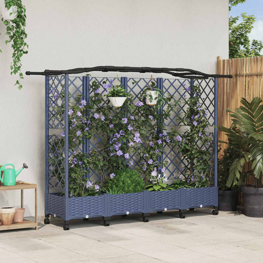 vidaXL Raised Bed with Trellis and Roof Grey 203.5 x 40 x 129 cm PP