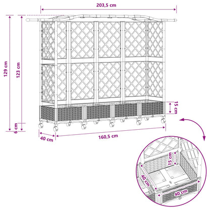 vidaXL Raised Bed with Trellis and Roof Grey 203.5 x 40 x 129 cm PP