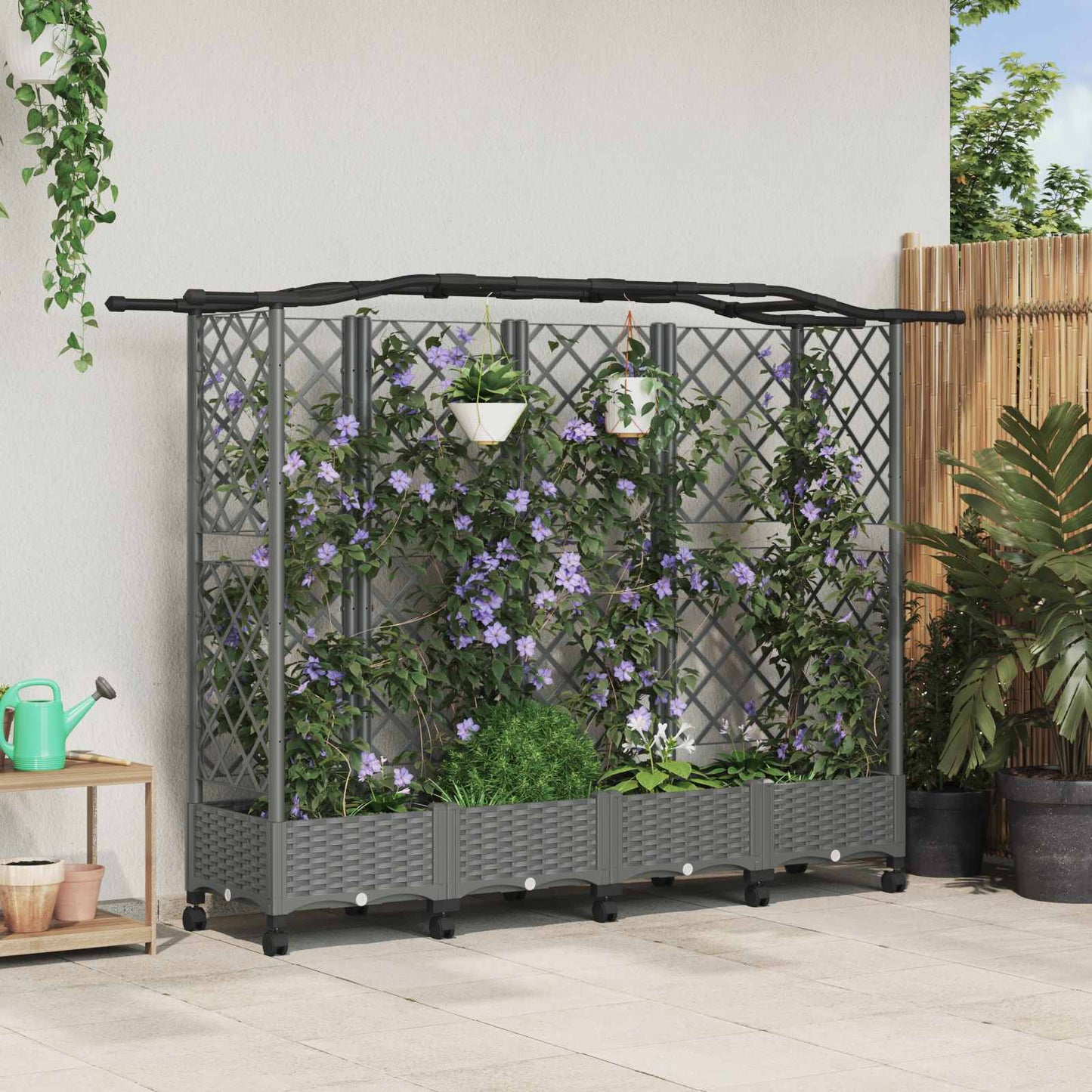 vidaXL Raised Bed with Trellis and Roof Light Grey 203.5 x 40 x 129 cm