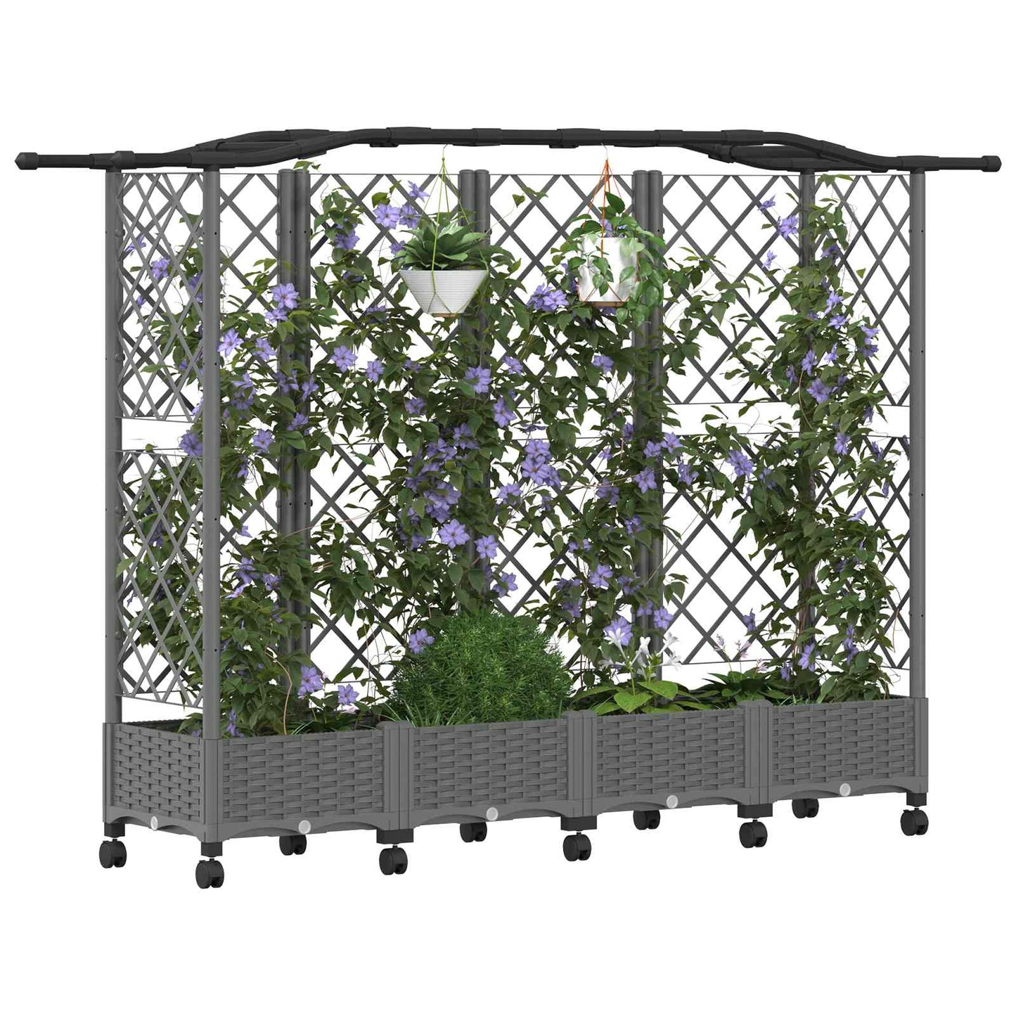 vidaXL Raised Bed with Trellis and Roof Light Grey 203.5 x 40 x 129 cm