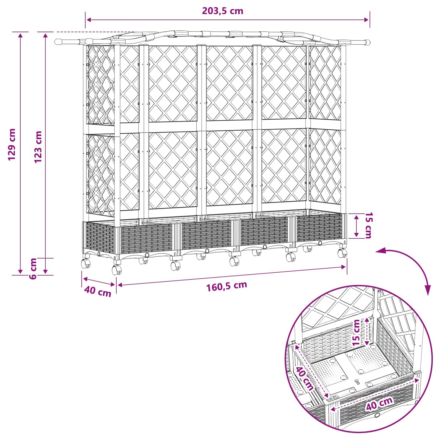 vidaXL Raised Bed with Trellis and Roof Light Grey 203.5 x 40 x 129 cm