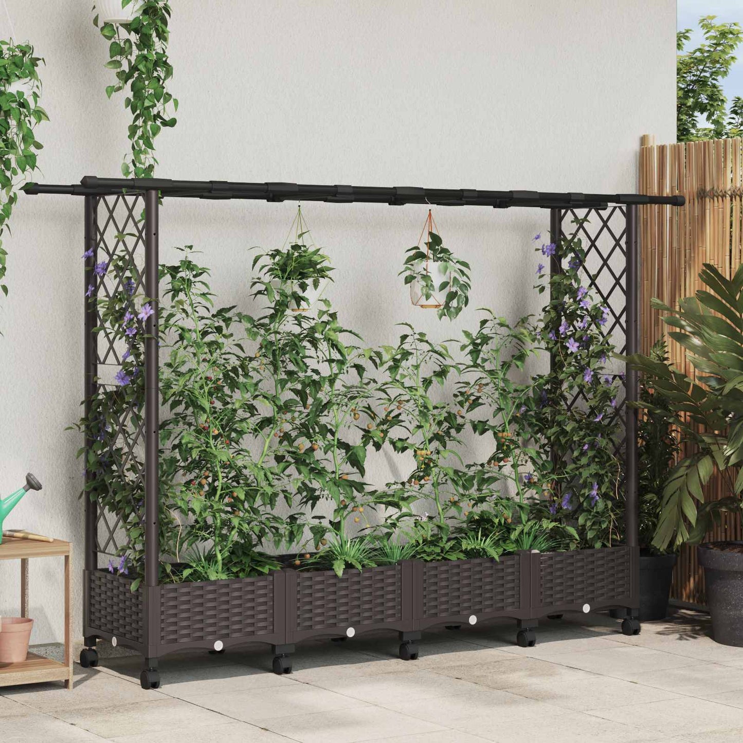 vidaXL Raised Bed with Trellis and Roof Brown 203 x 40 x 127 cm PP
