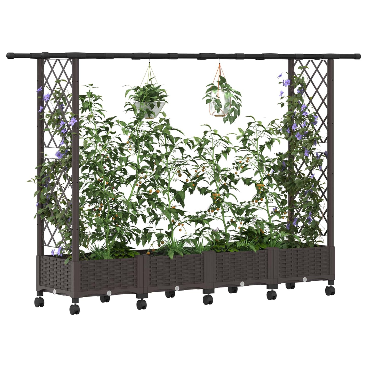 vidaXL Raised Bed with Trellis and Roof Brown 203 x 40 x 127 cm PP