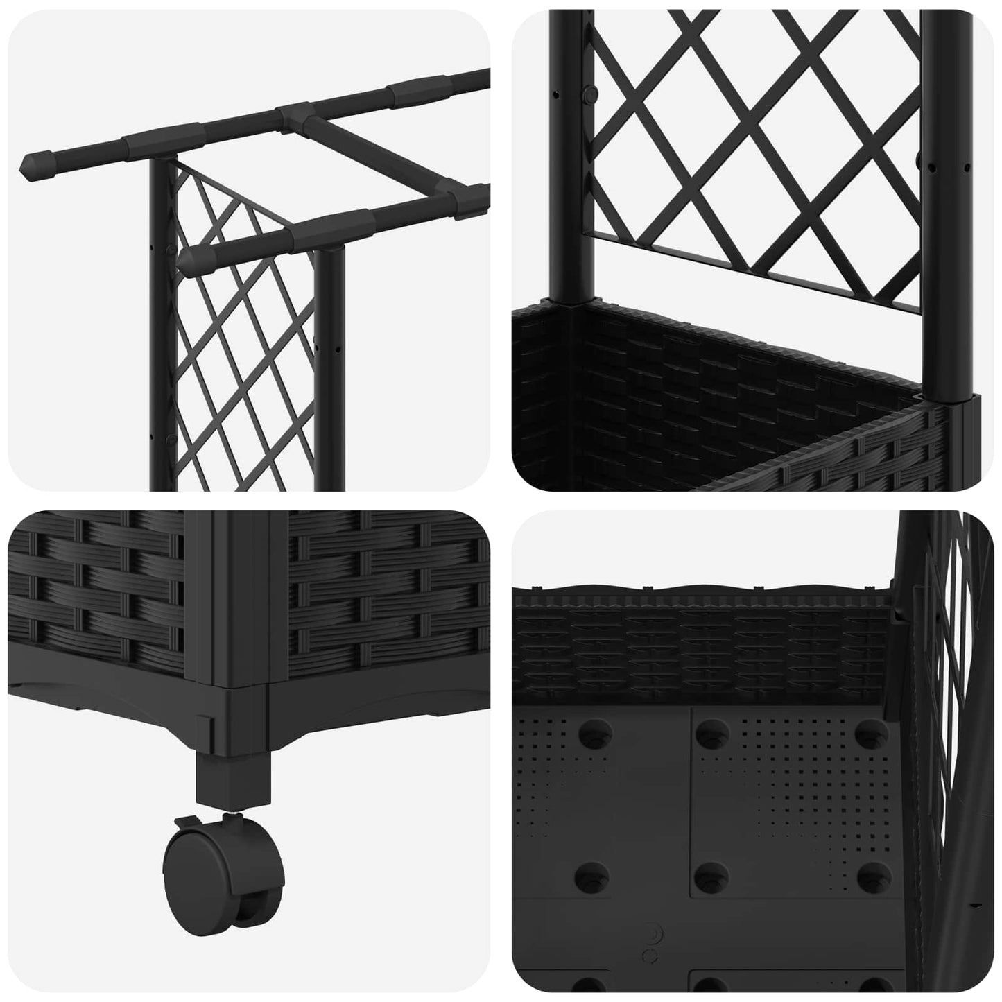 vidaXL Raised Bed with Trellis and Roof Black 203 x 40 x 127 cm PP
