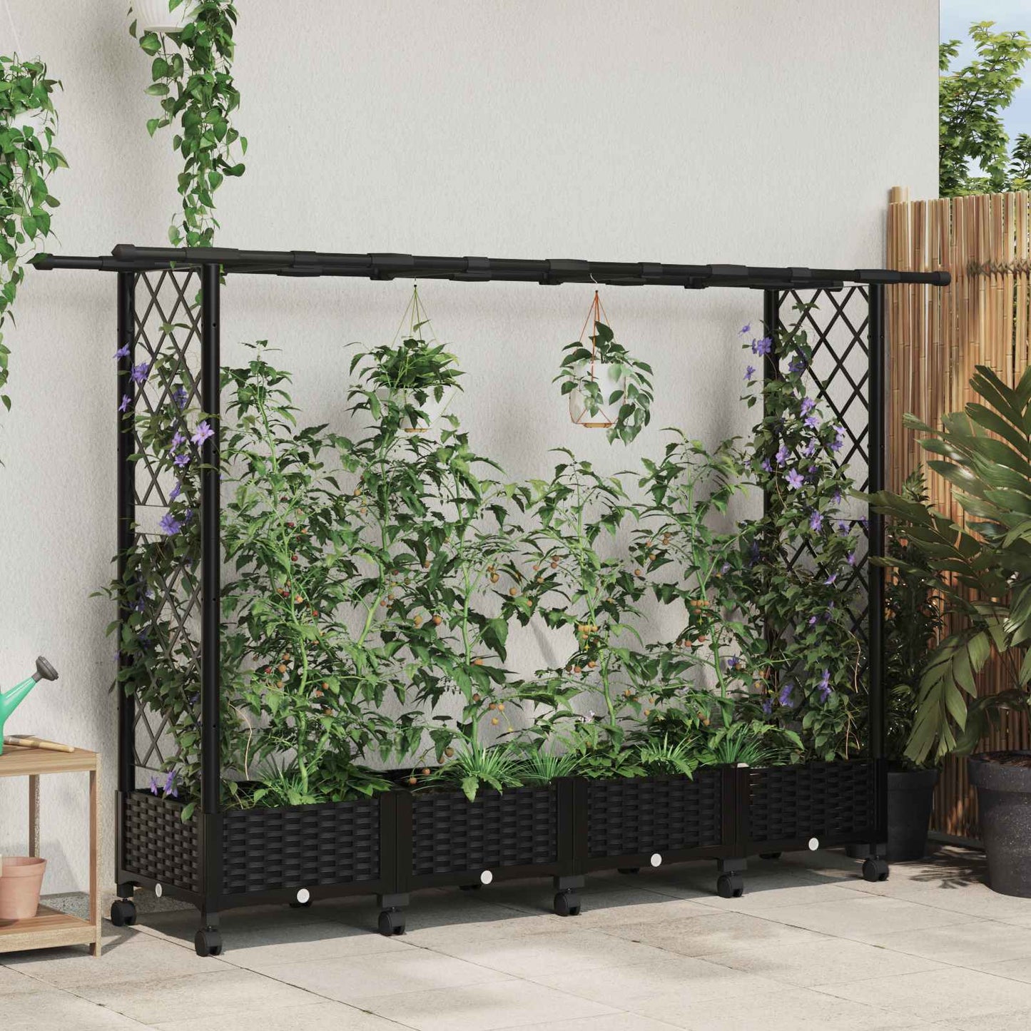 vidaXL Raised Bed with Trellis and Roof Black 203 x 40 x 127 cm PP
