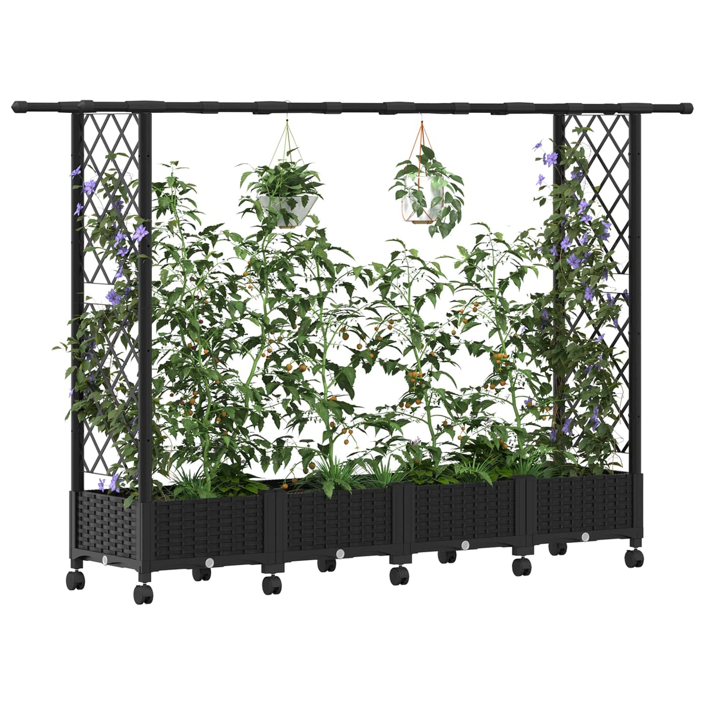 vidaXL Raised Bed with Trellis and Roof Black 203 x 40 x 127 cm PP