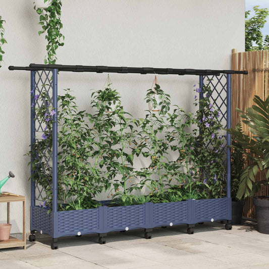 vidaXL Raised Bed with Trellis and Roof Grey 203 x 40 x 127 cm PP