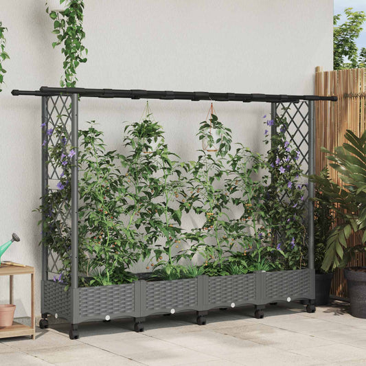 vidaXL Raised Bed with Trellis and Roof Light Grey 203 x 40 x 127 cm